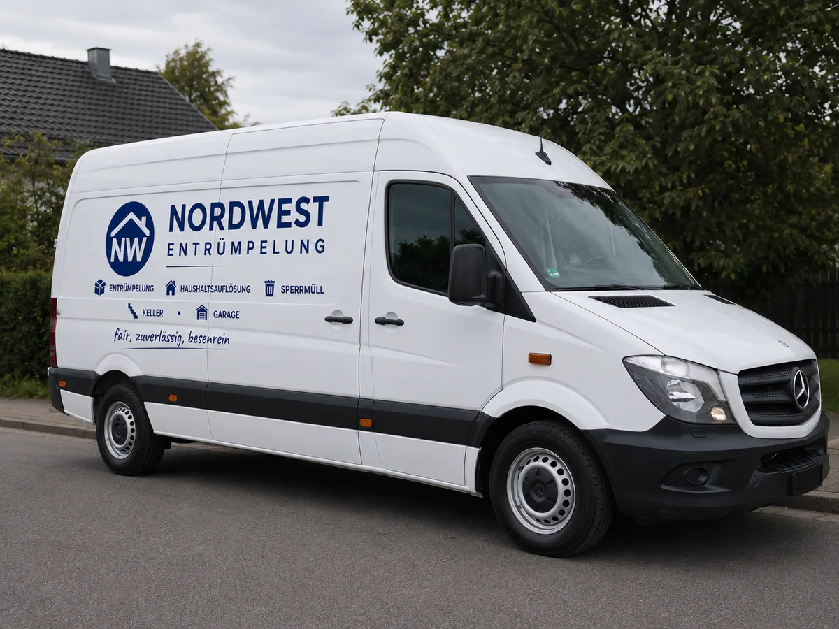 Der beschriftete Transporter von Nordwest Entrümpelung